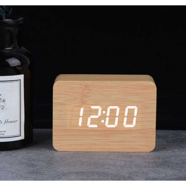 Jam Meja Kayu LED Digital Wooden Small Table Clock Desk Terlaris