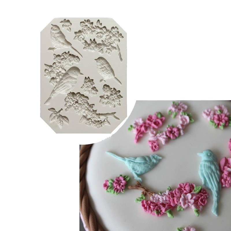 Cetakan Fondant Kue Coklat Gumpaste Bentuk Burung Dan Bunga Bahan Silikon Untuk Dekorasi