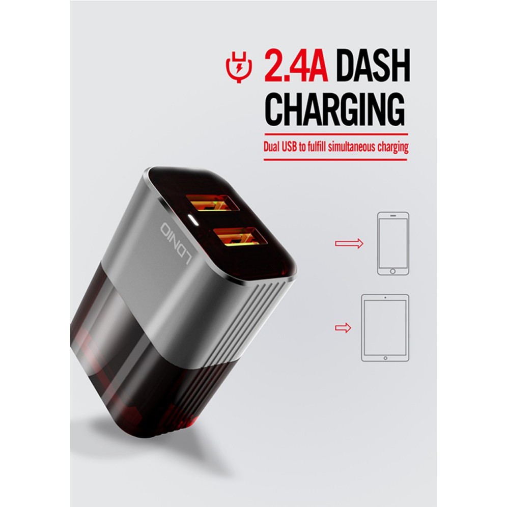 LDNIO A2206 Mini Adaptive Travel Charger Dual USB Port Auto-ID 2.4A