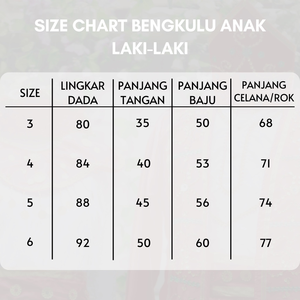 Baju adat Bengkulu anak-anak satuan (Laki/Cewek)