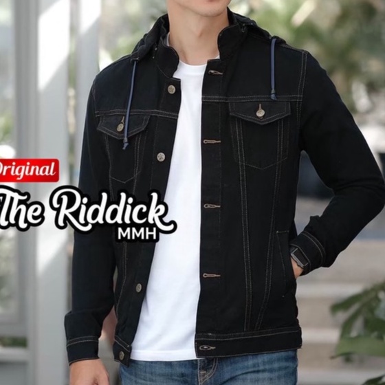 Jaket jeans sandwosh hoodie - jaket denim pria topi - jaket jeans - jaket denim hitam hoodie