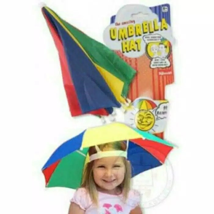 Payung Topi / Headband Umbrella Hat/ Topi Payung Mancing / Payung Kepala motif PELANGI 60 cm