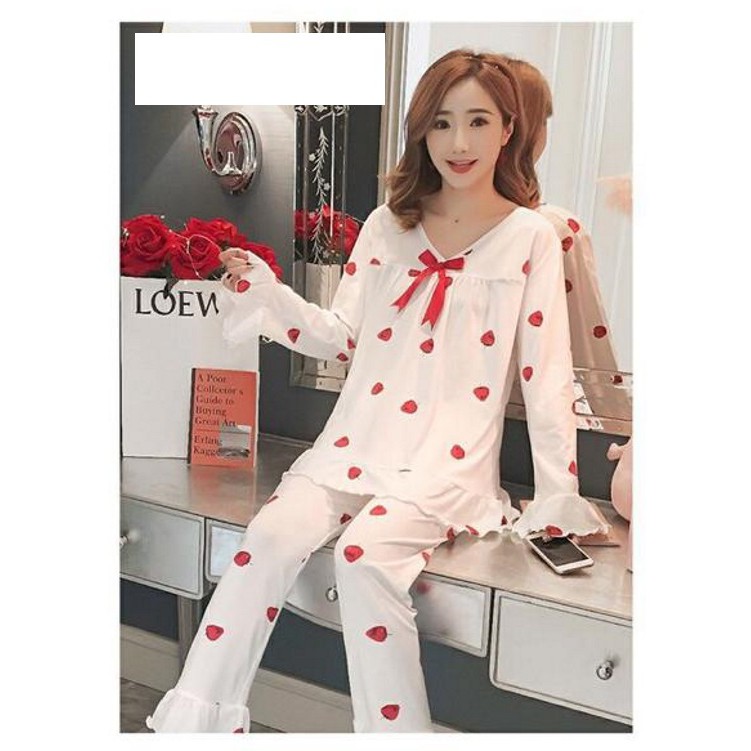 Piyama Wanita Baju Tidur Wanita Fashion Strawberry White - WNPP214