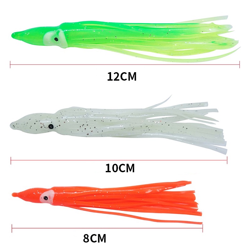 10PCS Mix Colors Umpan Mancing relix nusantara Soft Plastic Lure Octopus Tuna Alat Pancing Squid lure Alat Pancing Umpan Ikan 5cm 9cm 11cm Squid jig Kail Pancing