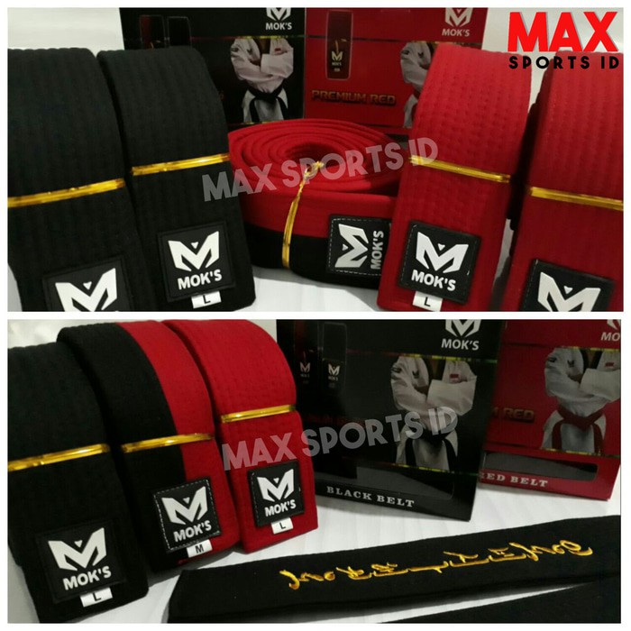 PROMO Sabuk Taekwondo Moks Premium Merah, Junior (Poom) dan Senior (Hitam) TERLARIS