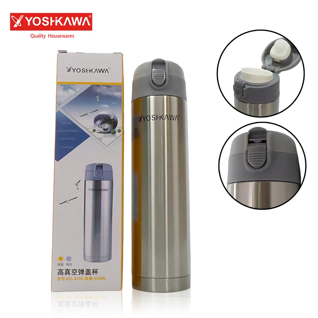 

YOSHIKAWA Termos Peluru 450 ML Thermos Travel EVL-KD-8105 Perak