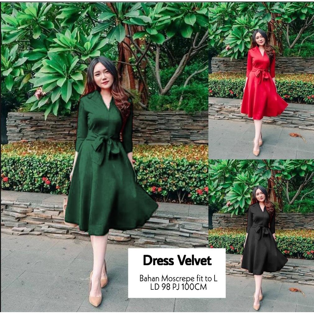 Dress casual polos warna merah hitam putih Ms Dress Velvet Dress basic Korean style terbaru Dress na