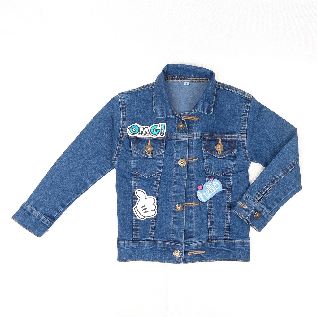 CARVA ORIGINAL JAKET JEANS ANAK DENIM LAKI LAKI PEREMPUAN JAKET BAYI OMG SERIES BORDIR BIOWASH  REAL PICT