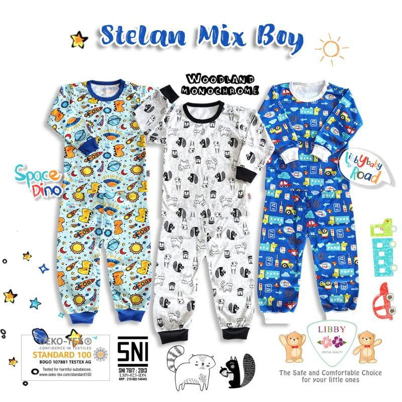 3 stel stelan oblong panjang ukuran 2L/xl/xxl libby print