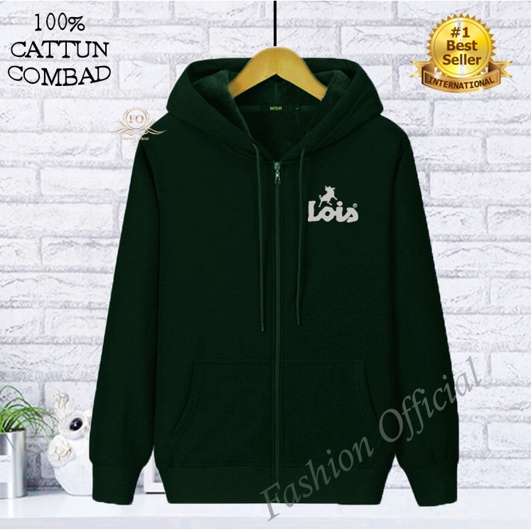 COD Jaket Sweater Hoodie Resleting Zipper Lois Print Silver Premium Quality Bahan Fleece Tebal Pria 