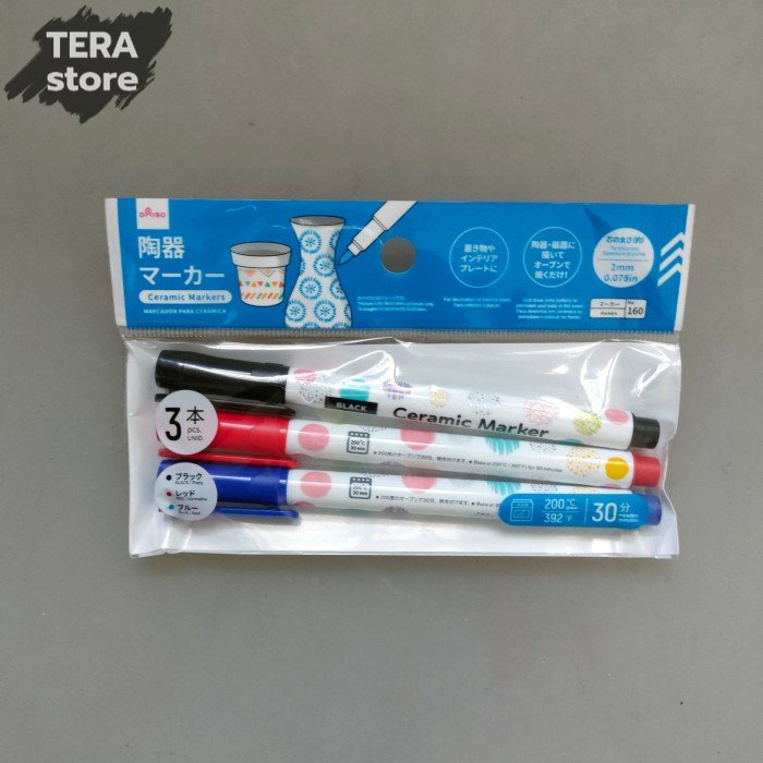 

daiso spidol keramik ceramic marker merah biru hitam