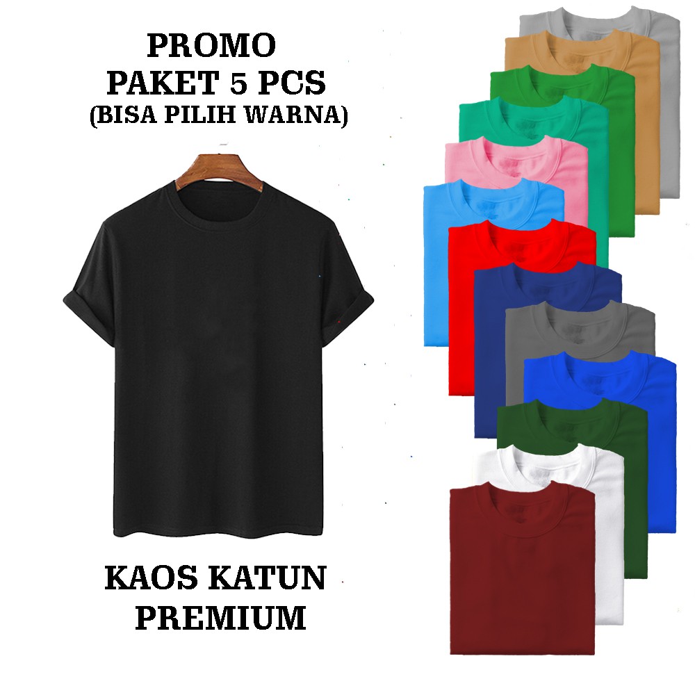 kaos polos katun premium promo paket 5pcs