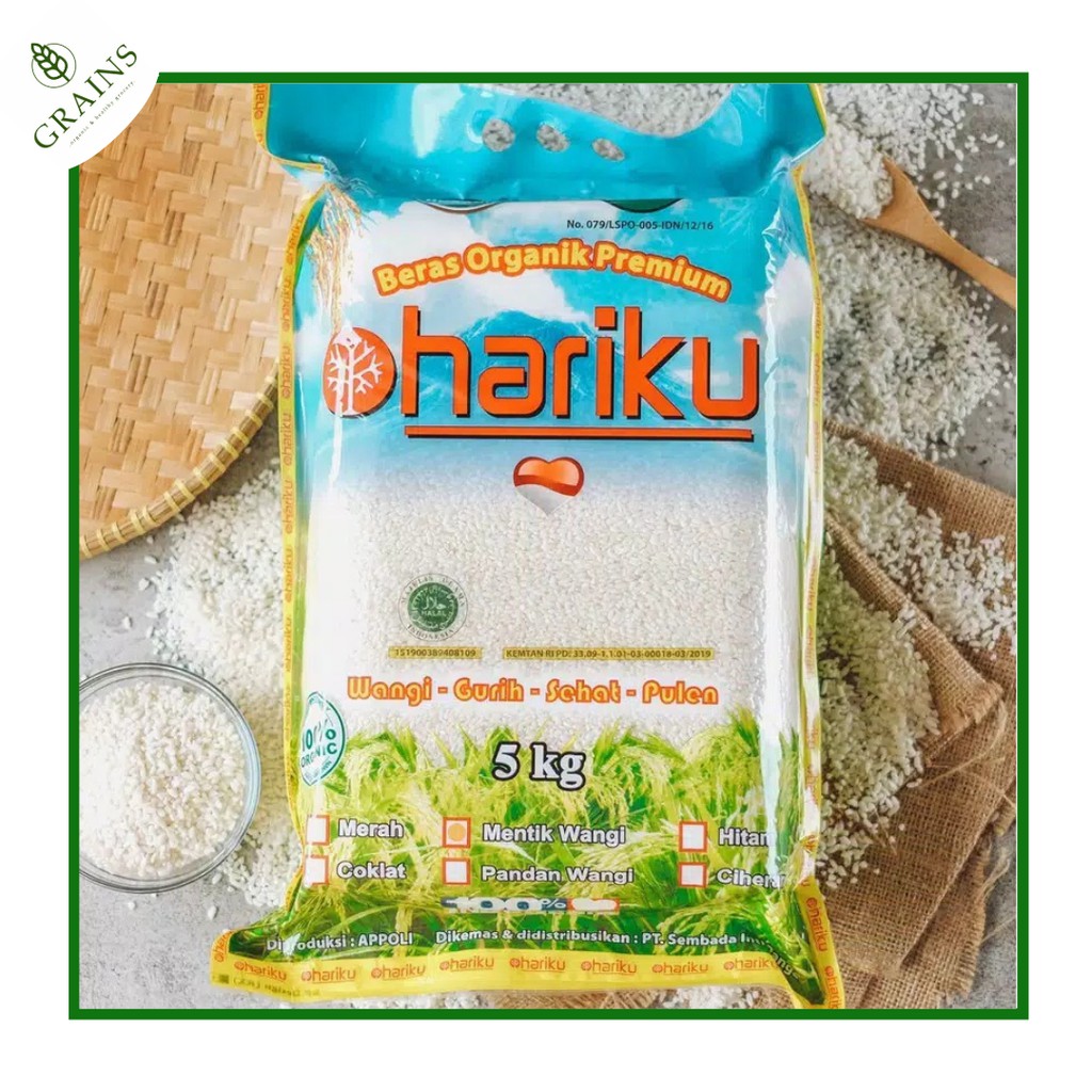 

Beras Mentik Wangi Organik Premium Hariku 5kg dan pandan 5 kg