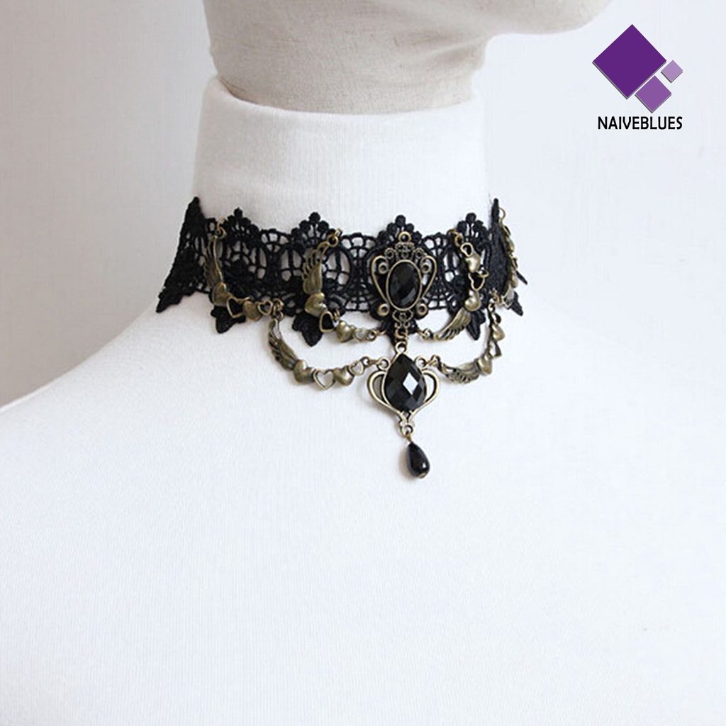 Kalung Gelang Cincin Bahan Lace Warna Hitam Gaya Gothic Punk Untuk Wanita