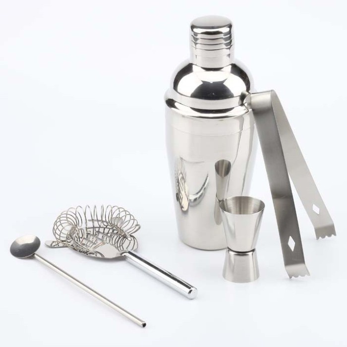 Bartender Drink Bar Set Cocktail Shaker Stainless Steel 6 in 1 Botol