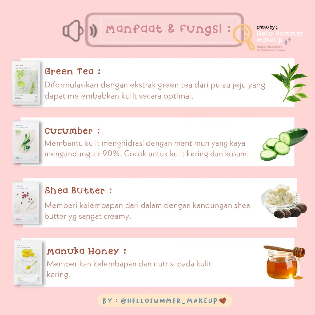 Innisfree Real My Squeeze Korean Mask Masker Wajah Melembabkan &amp; Mencerahkan Wajah