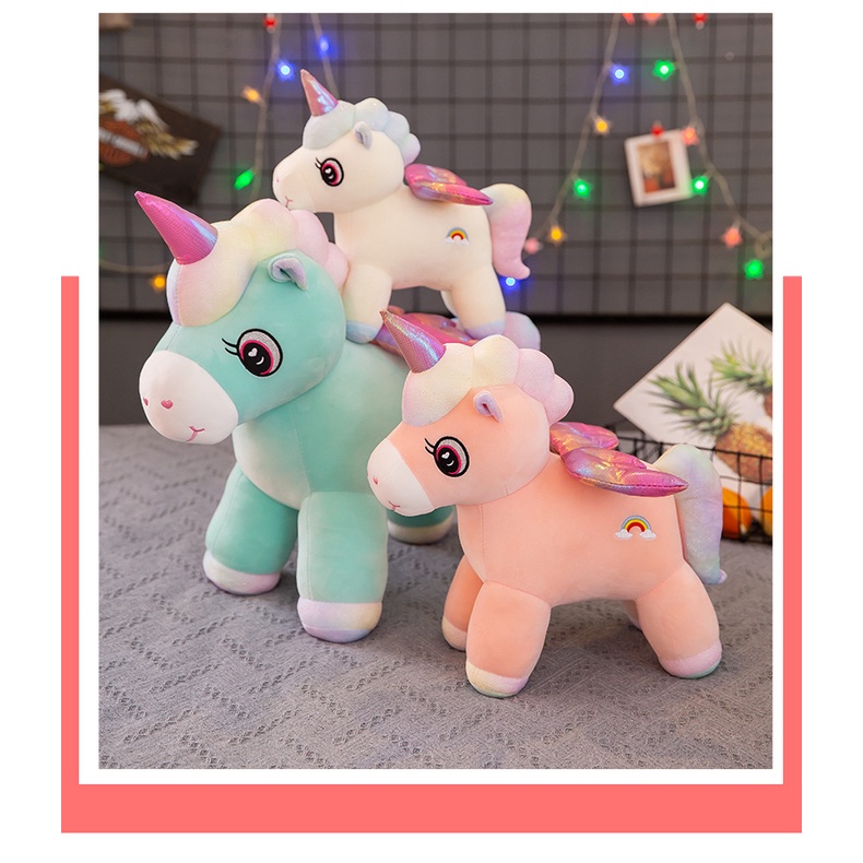 Boneka Unicorn Kuda Tanduk Pink Bahan Plush