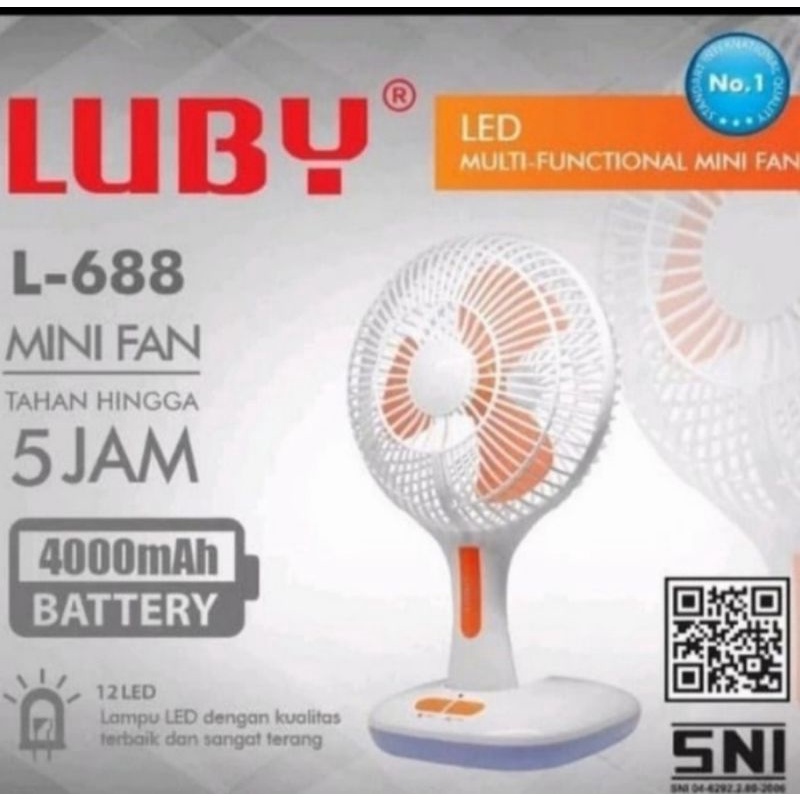 LUBY kipas angin portable + lampu emergency L 688 - rechargeable