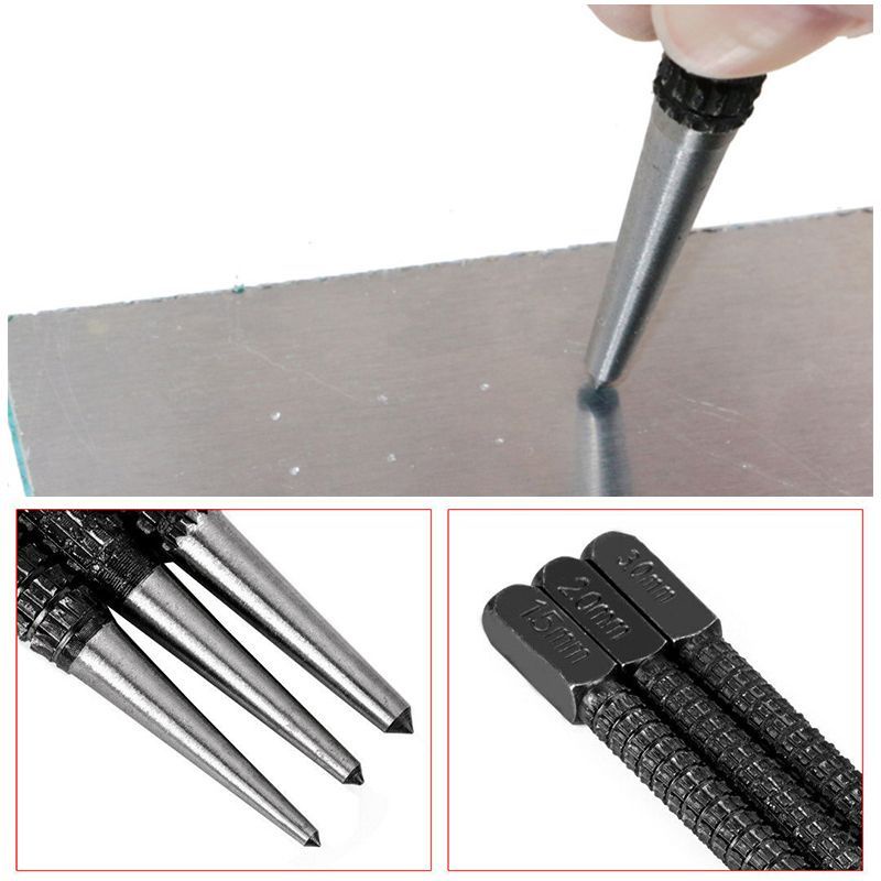 3pcs Penanda Titik Bor Alat Drip Center Punch Set Metal Drill Pointer