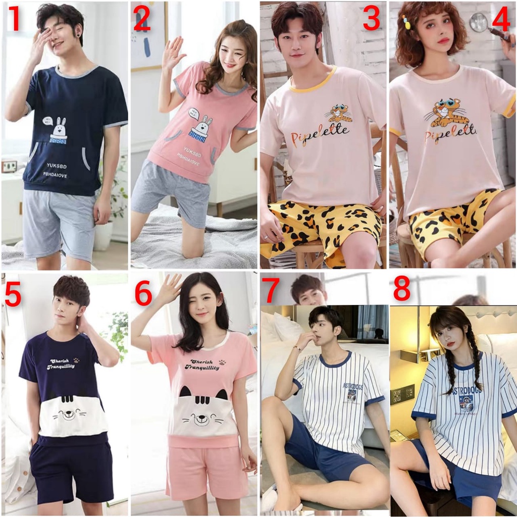 Baju tidur piyama couple bahan kaos import HPkaos115