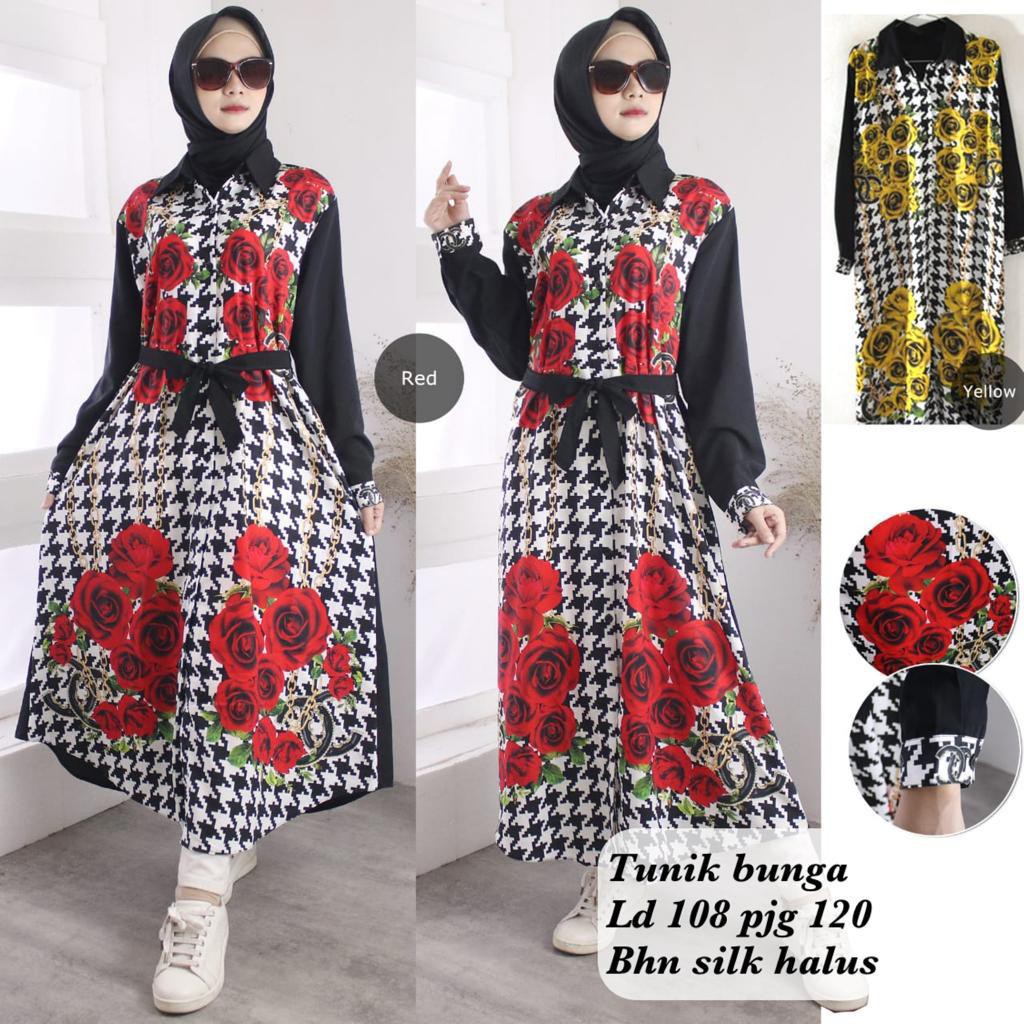 KD2467 tunik CC bunga cantik bangkok import bhn silk