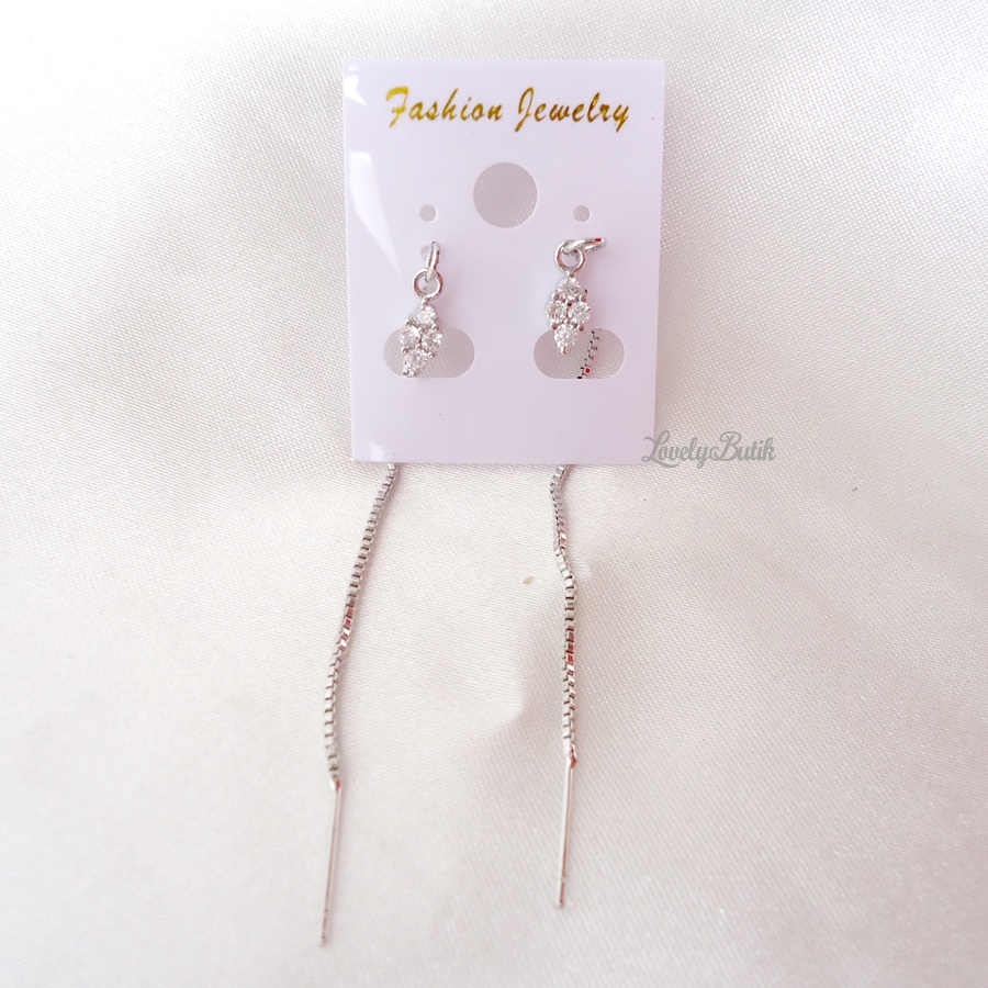 Lovelybutik - Anting Serut Xuping J4ne Anting-Anting Panjang Rumbai Rantai Permata Silver Garis Telinga Wanita