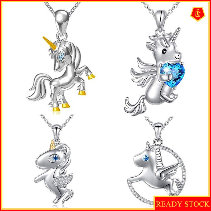 [Ready Stock]Unicorn Two-Tone Pendant Necklace Women European And American Fashion Diamond