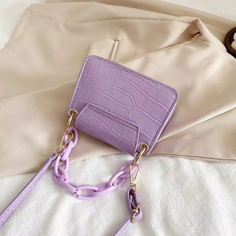 CLR - Sling Bag Croco Mini Tas selempang wanita Lilac Muat Hp-5