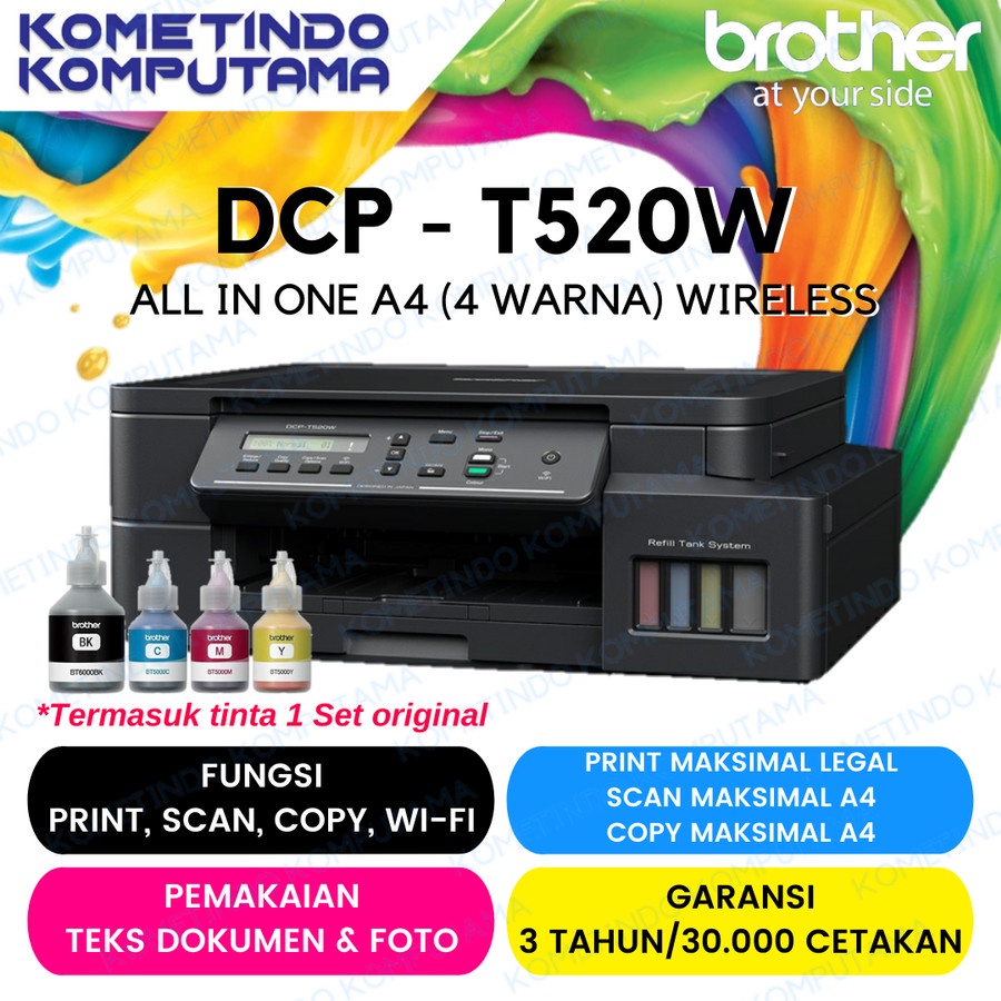 Brother Printer Ink Tank DCP-T520W Print Scan Copy Wi-Fi GARANSI RESMI T520