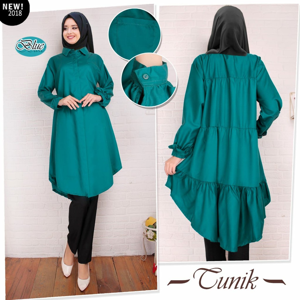 Baju Atasan Muslim Tunik Wanita bahan katun warna hijau tosca / eli
