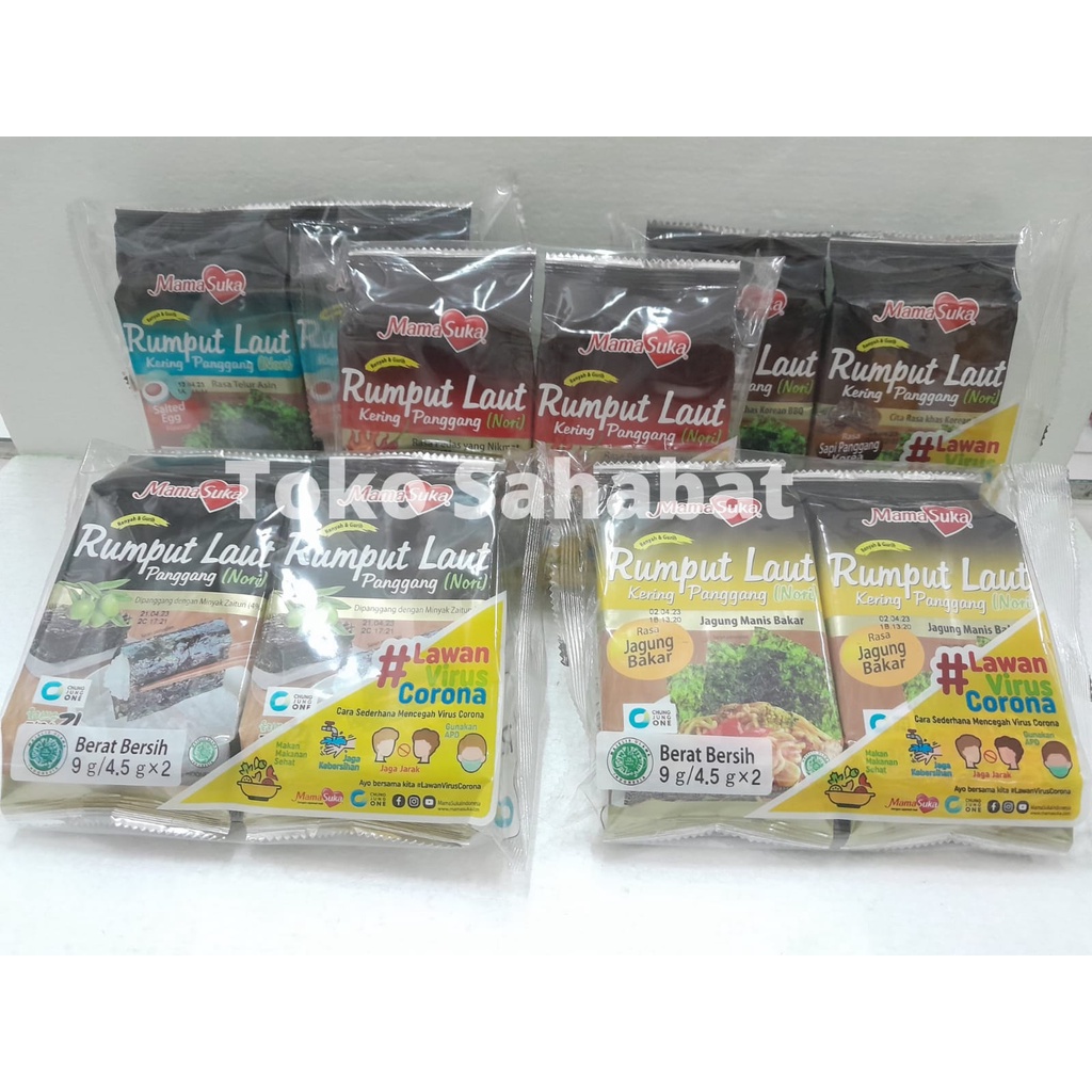 

MamaSuka Rumput Laut Kering Panggang Roasted Nori Seaweed All Varian 4.5g Isi 2