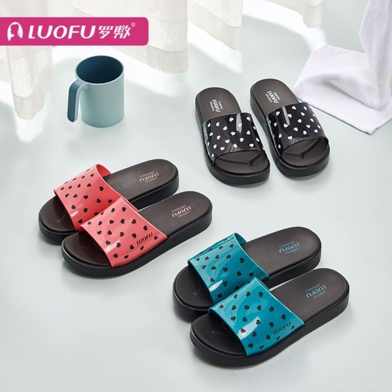 Terbaru Luofu E 7199 A2-B01 KSL Sandal selop Karet wanita empuk nyaman kekinia Sandal import wadges Perempuan motif polkadot love