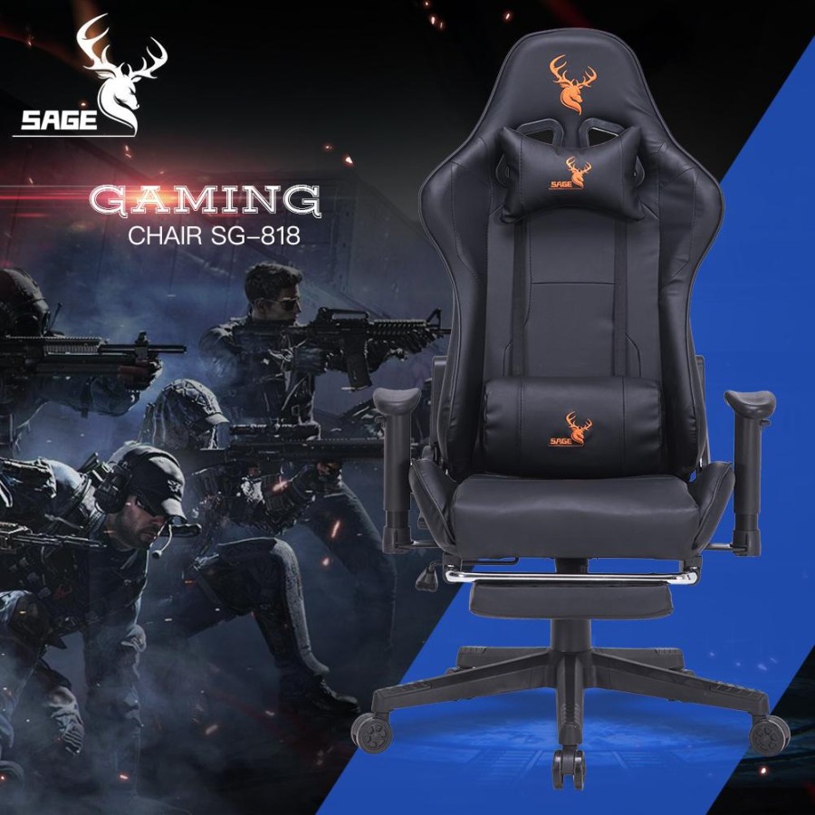Sage SG-802 Gaming Chair / Kursi Gaming With Footrest Reclining