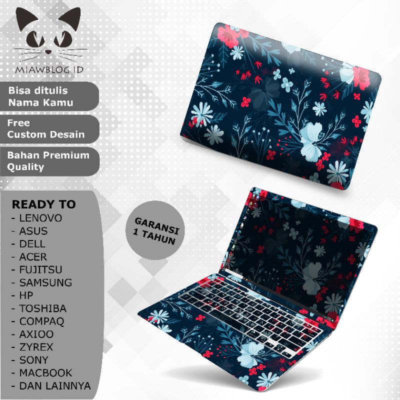 Garskin Laptop Custom Floral Blue Full Body
