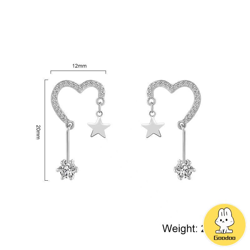 925 Silver Stud Earrings Indah Cinta Fringe Girl Stars Anting Desain Kecil Berkualitas Tinggi -Doo