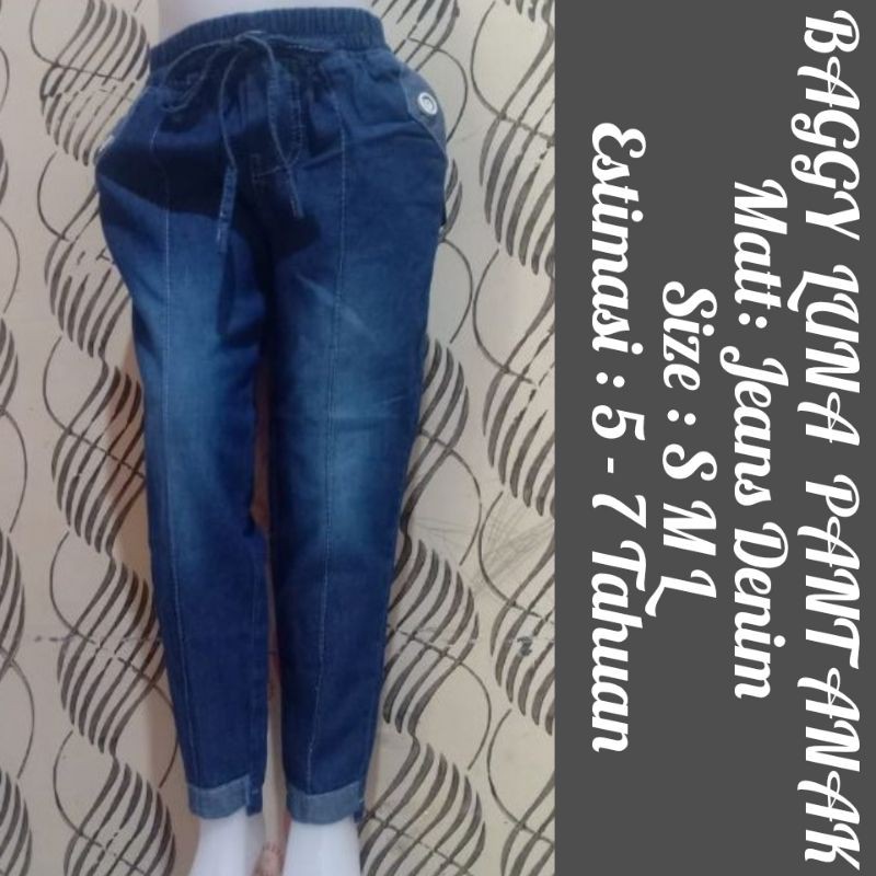 BAGGY LUNA PANT JINS ANAK,MATT:JINS DENIM,SIZE S M L,ESTIMASI 5-7 TAHUN