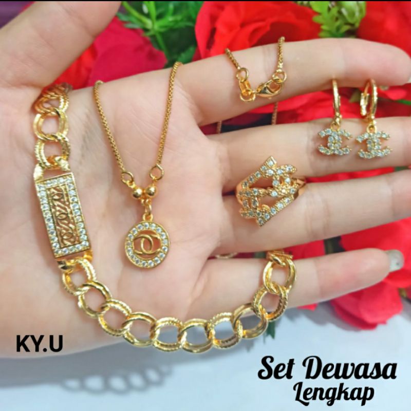 Perhiasan Set Dewasa Wanita Gold dan Silver Varian Motif Limited edition (COD)