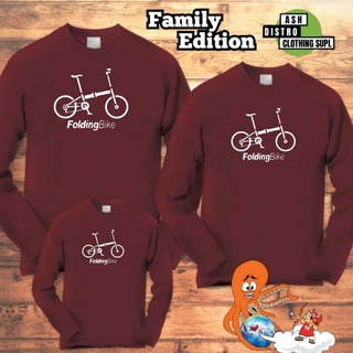 Kaos lengan panjang couple keluarga motif folding bike / kaos kapel sepeda ayah ibu anak