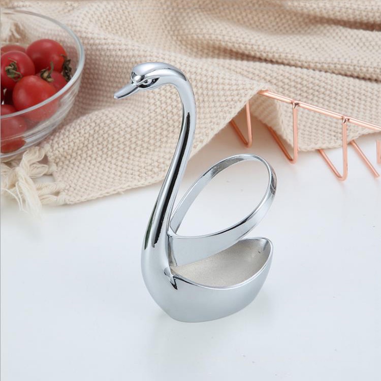 Sendok Garpu Set Stainless Alat Makan Buah Plus Tempat Sendok Stainless Angsa Bracket Sendok Garpu Elegant Swan Bracket