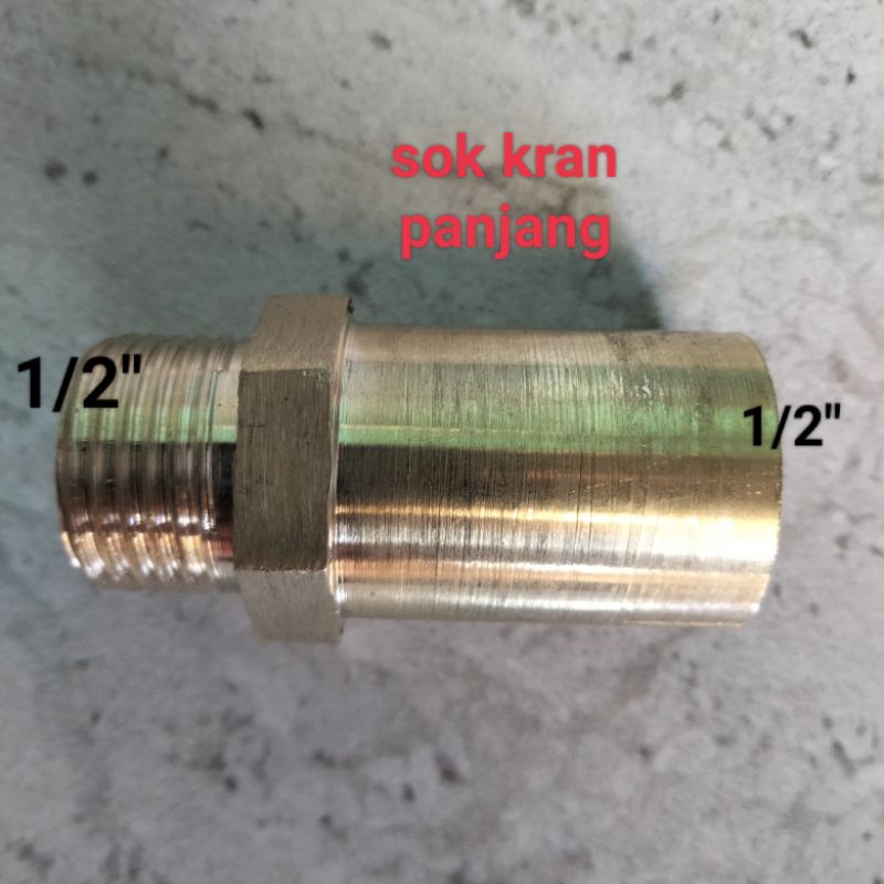 Sambungan kran Double sok kran 1/2 × 1/2 panjang sokkran kuningan