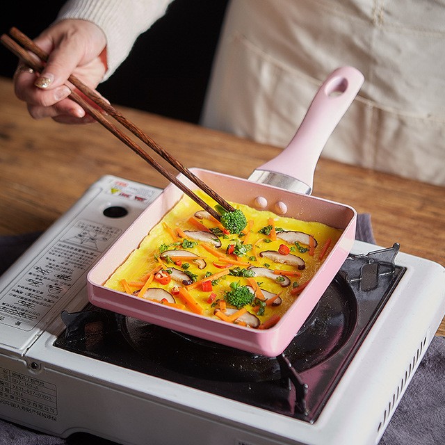 PREMIUM Tamagoyaki Omelette Fry Pan Egg Stone Frying Jumbo / Wajan Segi Penggorengan Telur Teflon