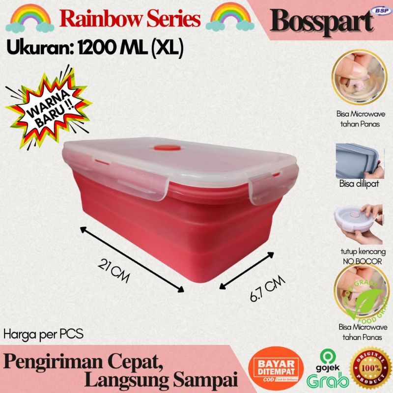 Tempat Makan Silikon Rainbow / Kotak Makan Silicone / Food Container Silicon Expandable / Wadah Makan Lipat / Toples Kotak Rainbow S M L XL