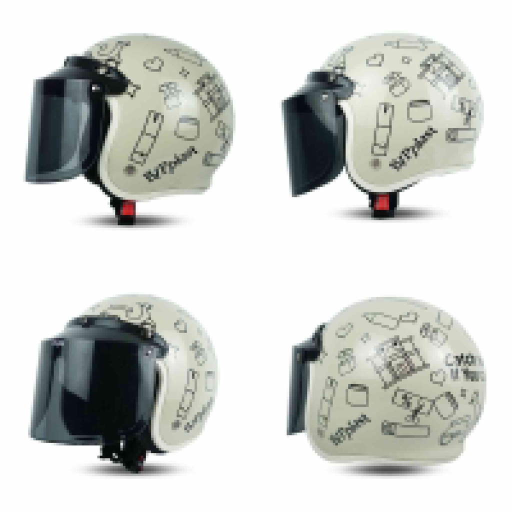 Helm Retro Dewasa SNI BR01 Girlstuff Cream Gloss Terbaru Bisa COD