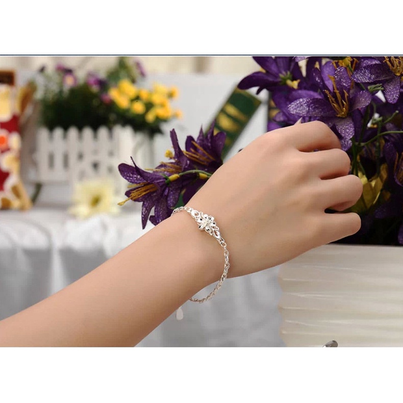 Gelang Desain Butterfly Love Flower Bauhinia Bahan Stainless Steel 925 Gaya Korea Untuk Wanita