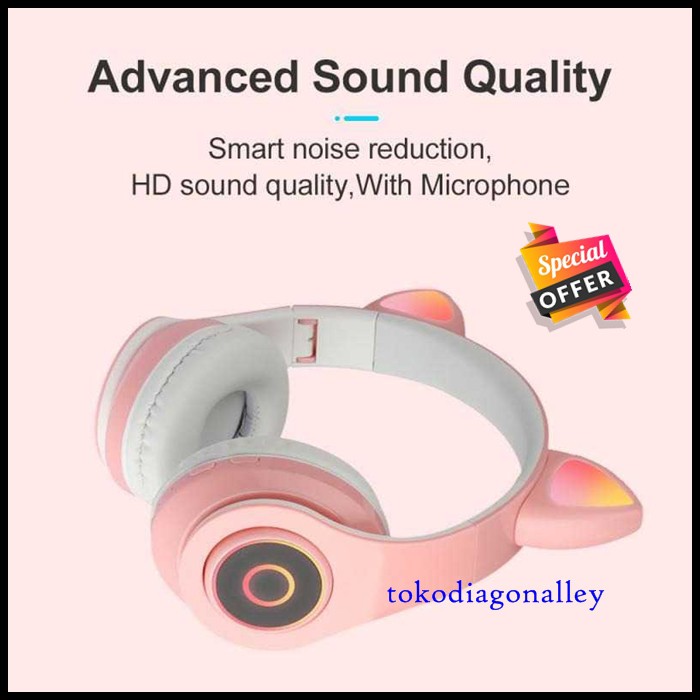 Headset Bluetooth Bando Motif Kucing Headphone Lucu Untuk Anak-Anak