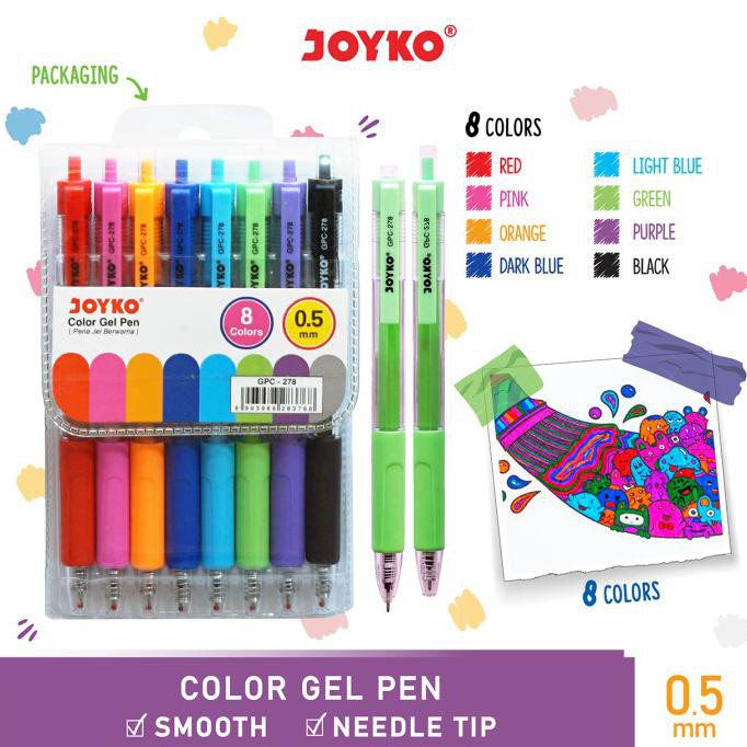 

Diskon Color Gel Pen Pena Jel Warna Joyko GPC-278 8 Warna 0.5 mm Diskon