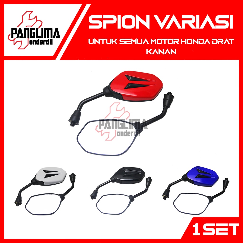 Spion Set Variasi V2 Semua Jenis Motor Honda Drat Kanan Baut 14 Beat-Vario-Scoopy-Spacy-Revo-Grand-Supra-PCX-Tiger Sepion Kaca Universal Putih-Merah-Biru-Hitam