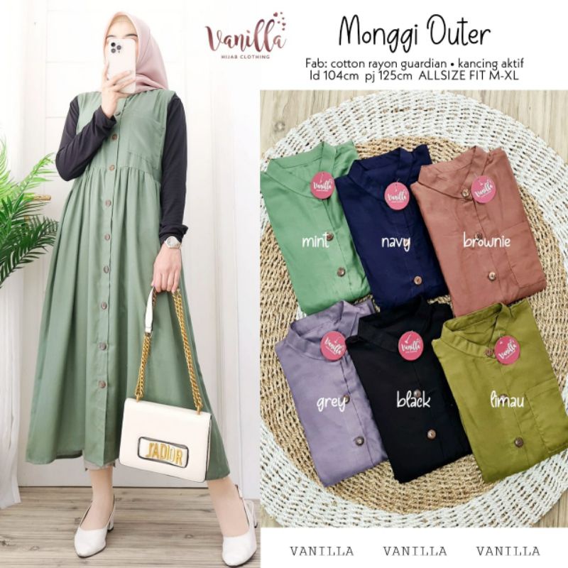 MONGGI OUTER ORIGINAL BY VANILLA MIDI DRESS KUTUNG POLOS RAYON
