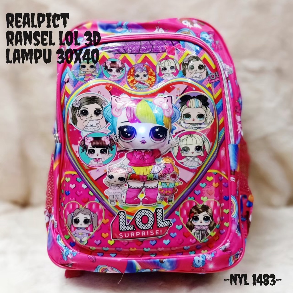 &quot;aurabagss&quot; - Tas Anak Tas Ransel Anak Motif Printing LOL LED &amp; BOBA Backpack Anak Perempuan Sekolah PAUD / TK / SD Baru 2023