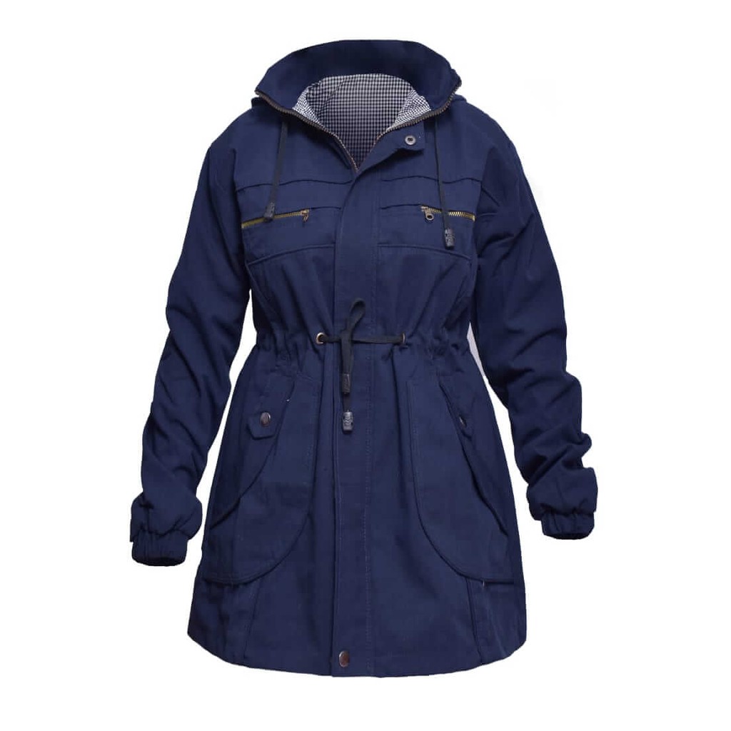 Jaket Muslimah Wanita Hoodie Navy Korea Premium Parka Quality